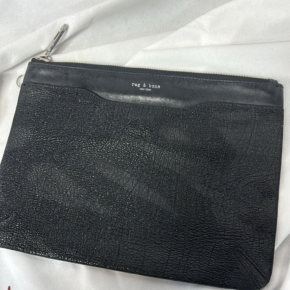 Rag & Bone Black pebbled Leather 11x8 clutch purse bag - Picture 11 of 13